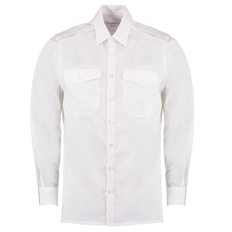 Kustom Kit KK134 Men's Long Sleeved Pilot Shirt White