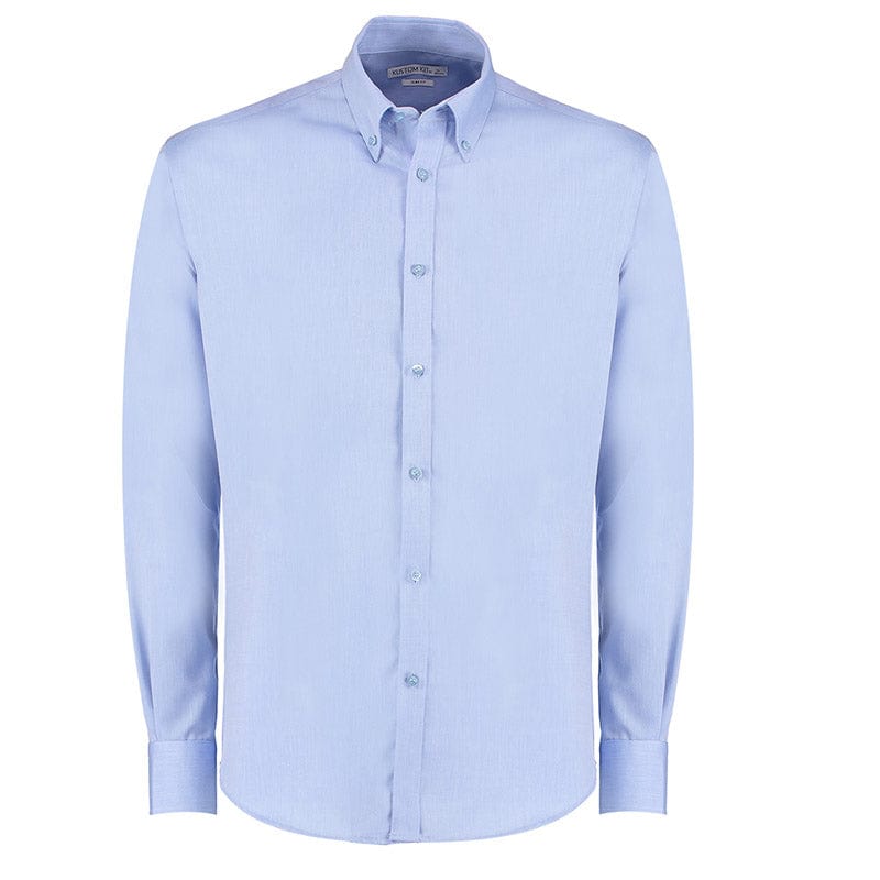 Kustom Kit KK139 Slim Fit Non Iron Oxford Twill Shirt Long Sleeve Light Blue