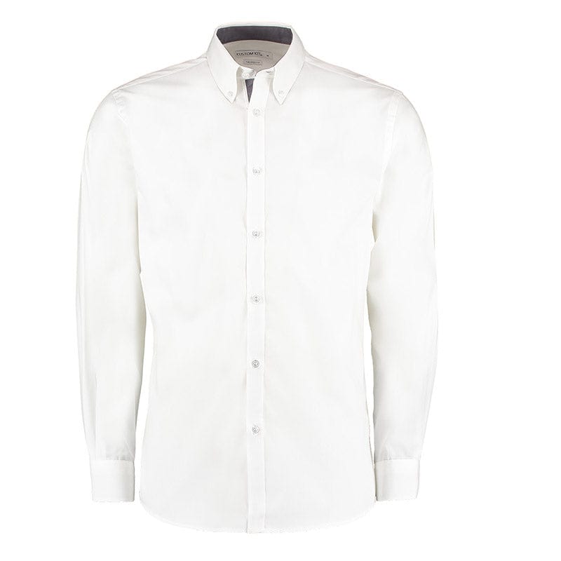 Kustom Kit KK190 Men&#39;s Contrast Premium Oxford Button Down Shirt White / Charcoal