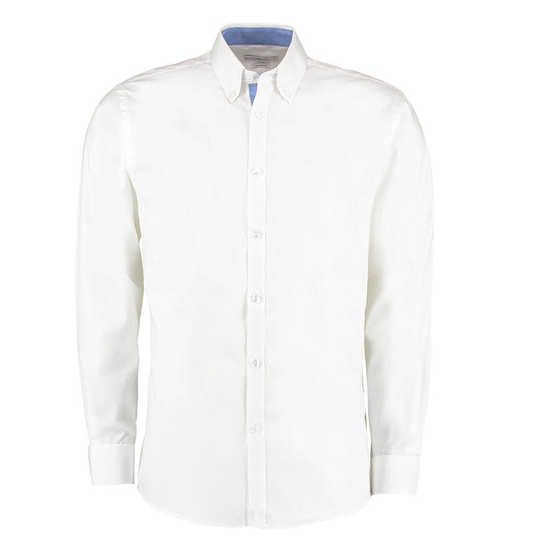 Kustom Kit KK190 Men&#39;s Contrast Premium Oxford Button Down Shirt White / Mid Blue