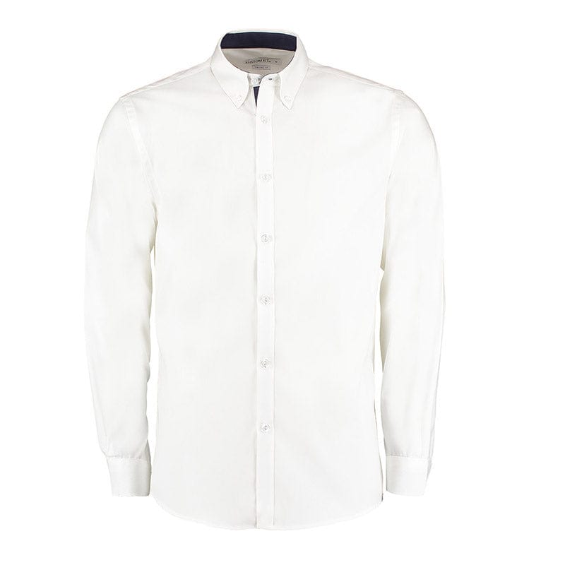 Kustom Kit KK190 Men&#39;s Contrast Premium Oxford Button Down Shirt White / Navy
