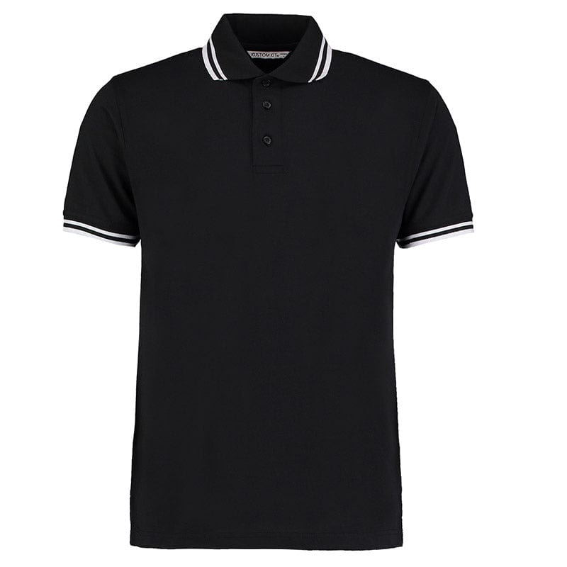 Kustom Kit KK409 Men's Tipped Piqué Polo Black / White