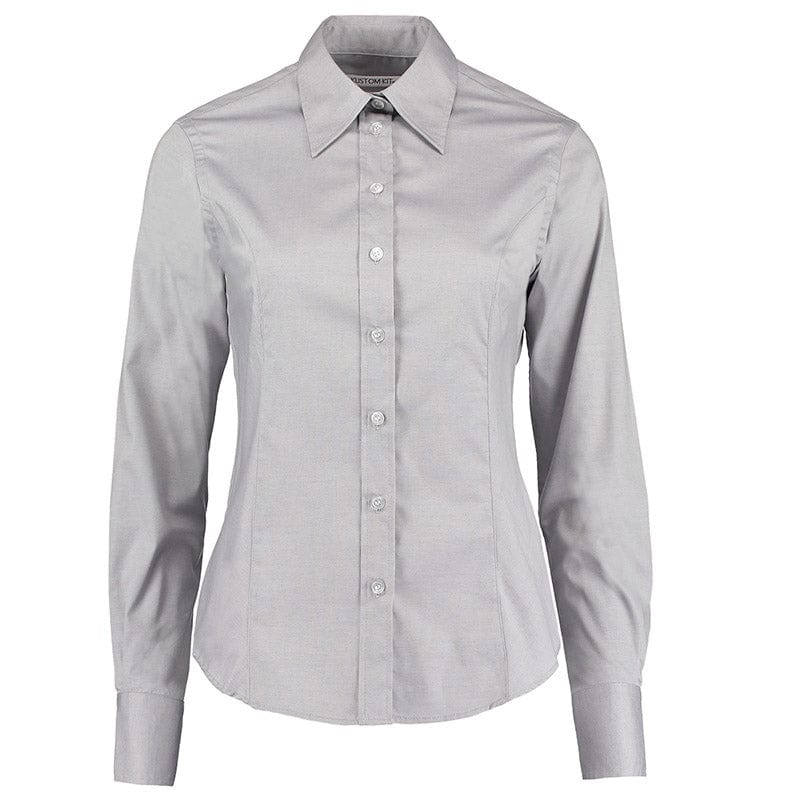 Kustom Kit KK702 Ladies&#39; Corporate Long Sleeve Oxford Shirt Silver Grey