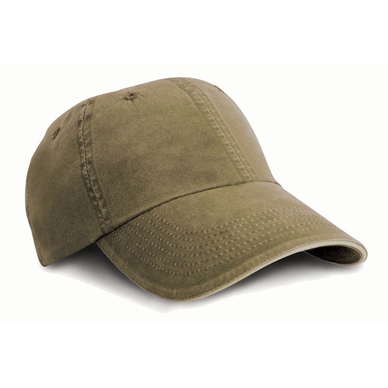 Result Headwear RC54 Washed Fine Line Cotton Cap Olive / Stone