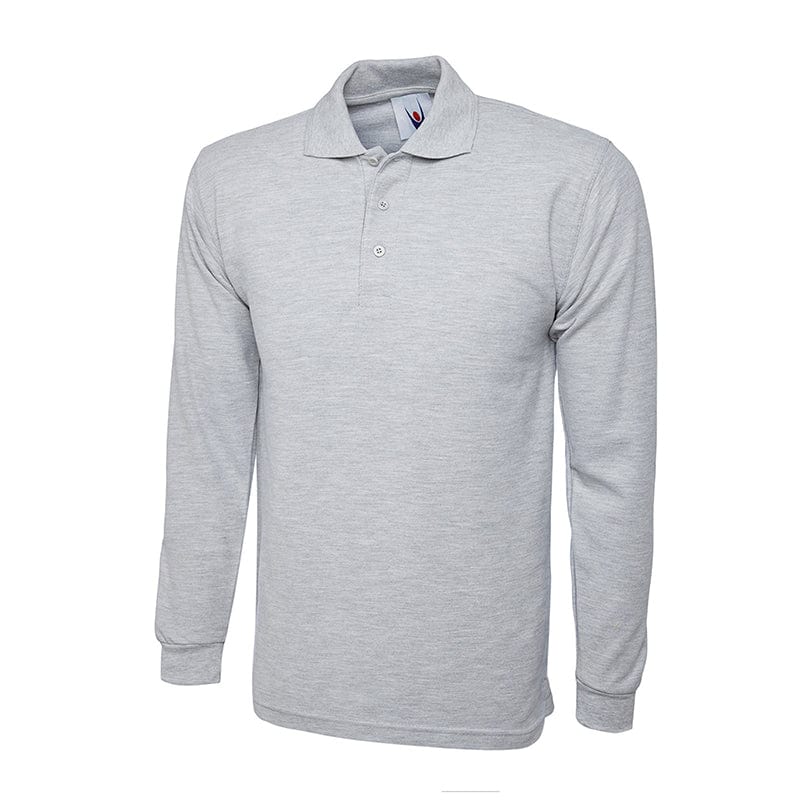 Uneek UC113 Longsleeve Polo Shirt Heather Grey