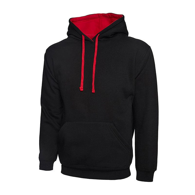 Uneek UC507 Contrast Hooded Sweatshirt Black / Red