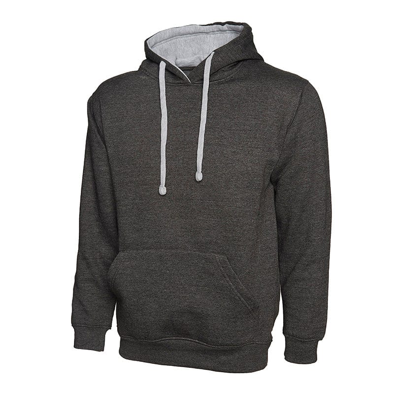 Uneek UC507 Contrast Hooded Sweatshirt Charcoal / Heather Grey