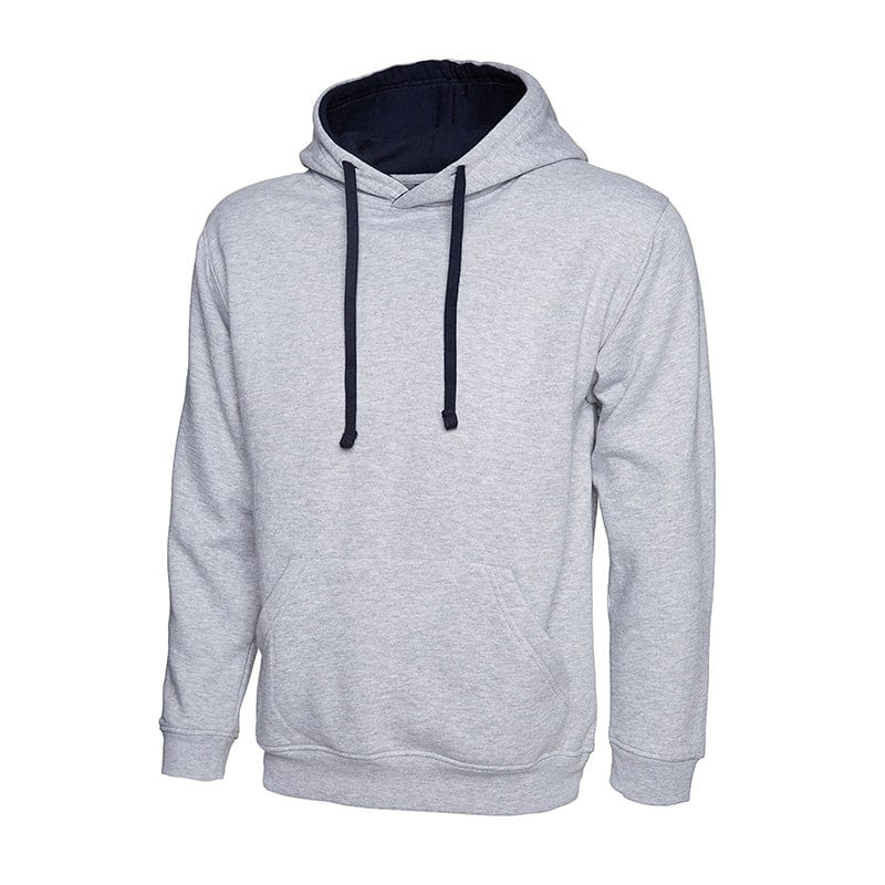 Uneek UC507 Contrast Hooded Sweatshirt Heather Grey / Navy