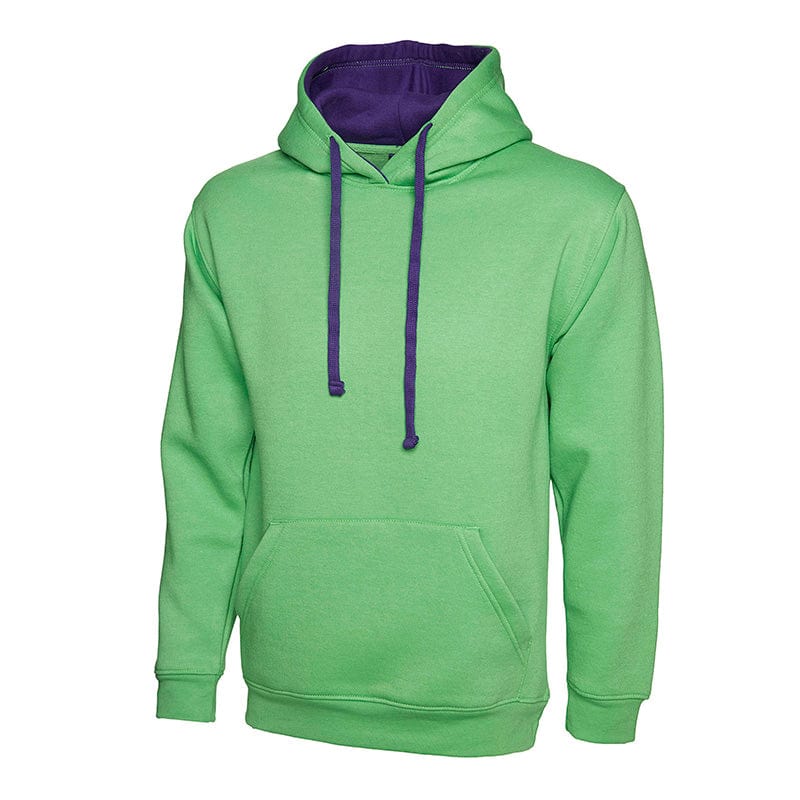 Uneek UC507 Contrast Hooded Sweatshirt Lime / Purple