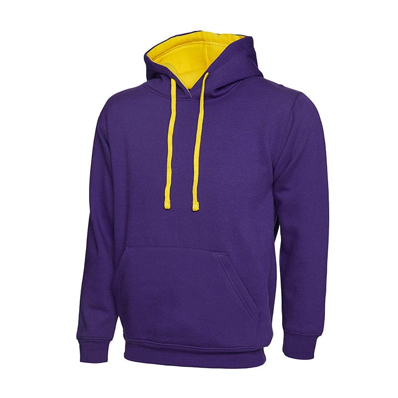 Uneek UC507 Contrast Hooded Sweatshirt Purple / Yellow
