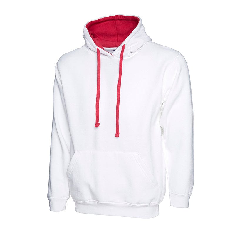 Uneek UC507 Contrast Hooded Sweatshirt White / Fuchsia