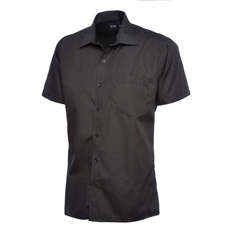 Uneek UC710 Mens Poplin Half Sleeve Shirt Black