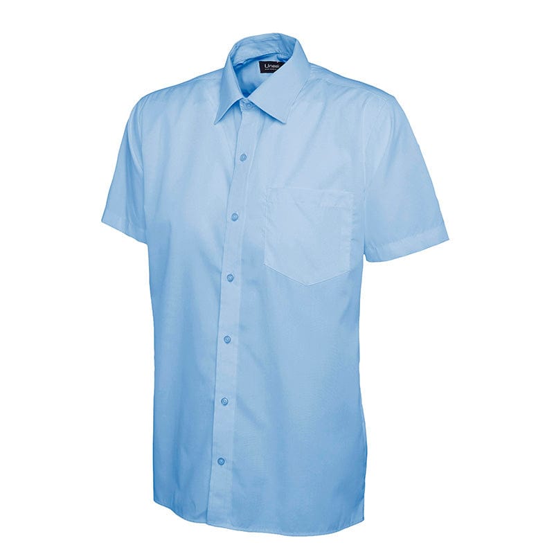 Uneek UC710 Mens Poplin Half Sleeve Shirt Light Blue