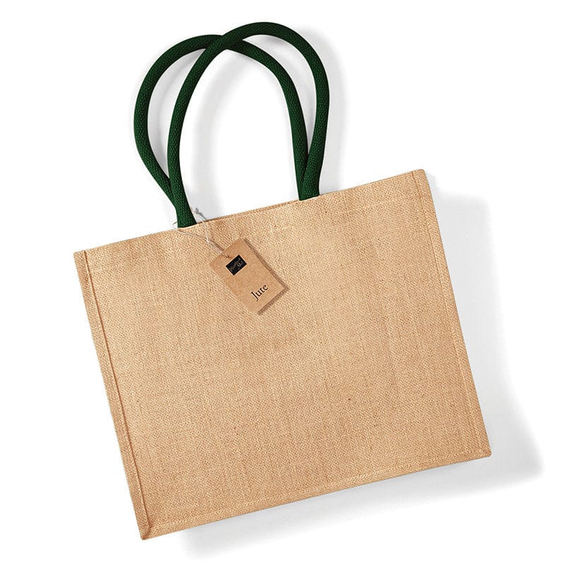Westford Mill W407 Classic Jute Shopper Natural / Forest Green
