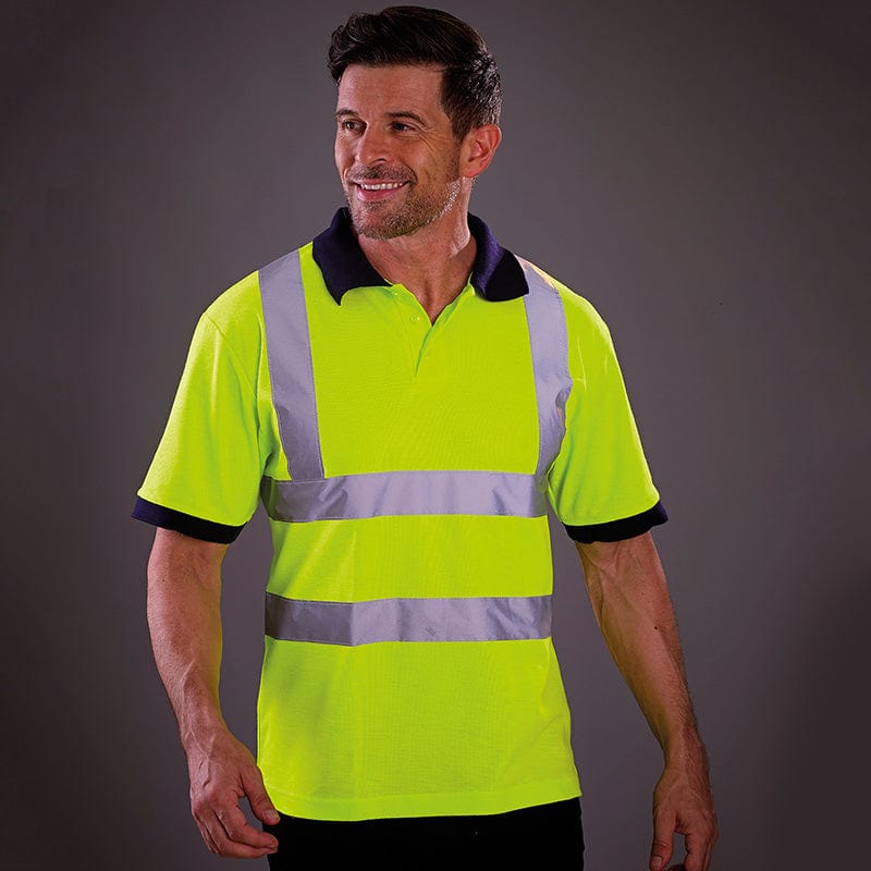Yoko Hi-Vis Short Sleeve Polo Shirt Contrast Collar Hi-Vis Yellow