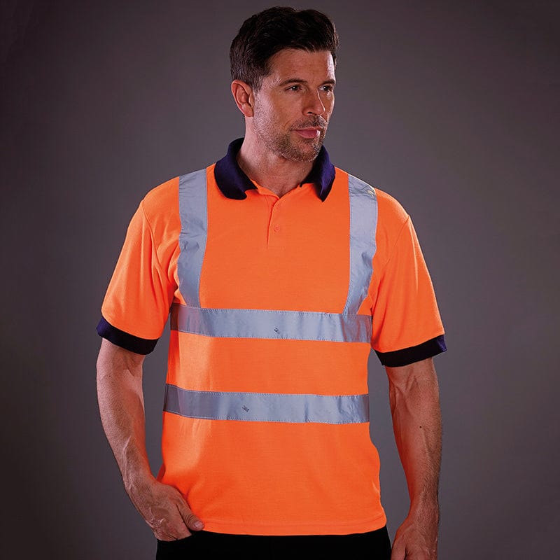 Yoko Hi-Vis Short Sleeve Polo Shirt Contrast Collar Hi-Vis Orange