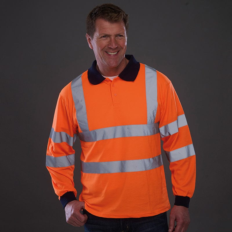 Yoko Hi-Vis Long Sleeve Polo Shirt Hi-Vis Orange