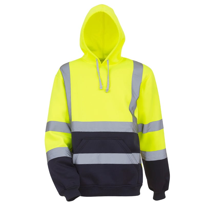 Yoko Hi-Vis Pull-Over Hoodie Sweatshirt Soft Feel Hi-Vis Yellow / Navy