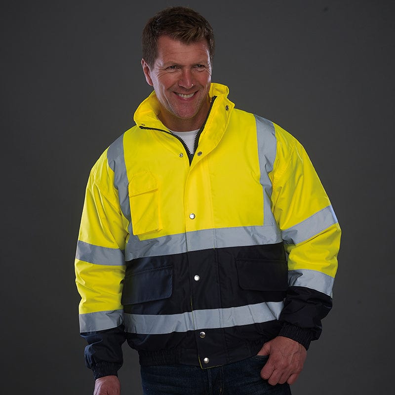 Yoko Hi Vis Two Tone Waterproof Lined Bomber Jacket Hi-Vis Yellow / Navy
