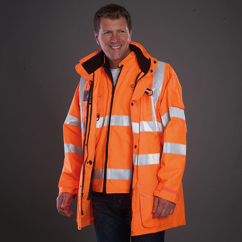 High visibility coat with on sale hood