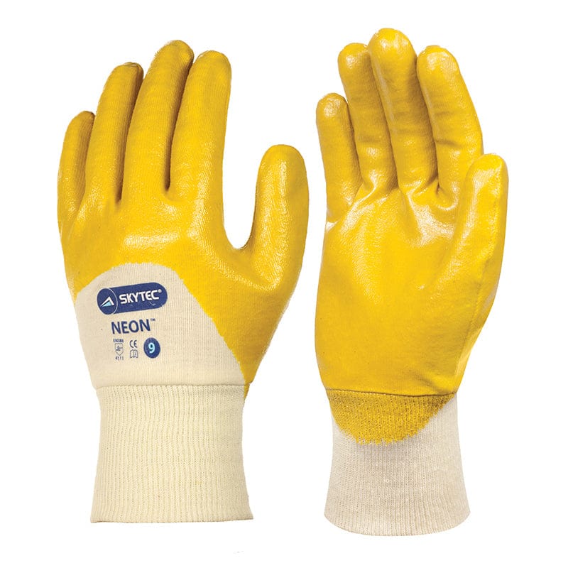 Skytec NEON Yellow Nitrile Work Wear Gloves 3/4 Coated - PPE Work Solutions